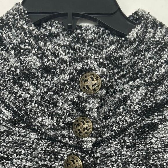 Curio Black Textured Knit Mock Neck Button Down Cardigan Sweater New L - Picture 9 of 16